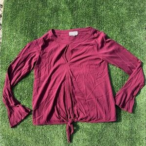 Michael Stars Women's Burgundy Tie-Front Keyhole Top, Size XS
